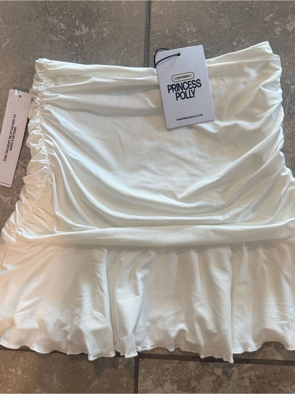 Princess Polly Cream Ruched Mini Skirt with Flounce Hem